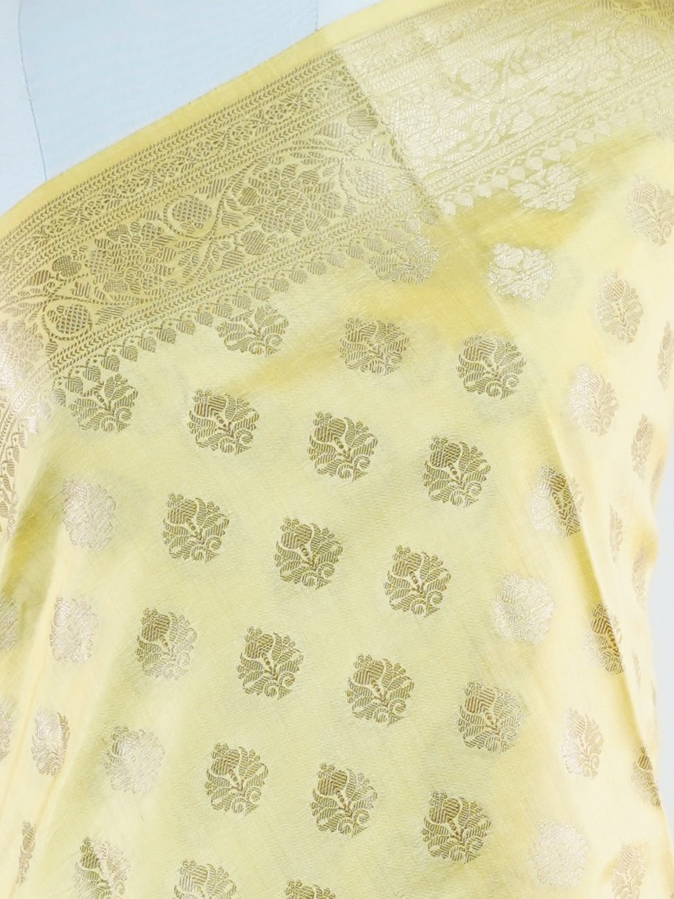 Chiniya Silk Yellow 100% Pure Katan Soft Silk - Manoranjitham Weaves - Handloom Store