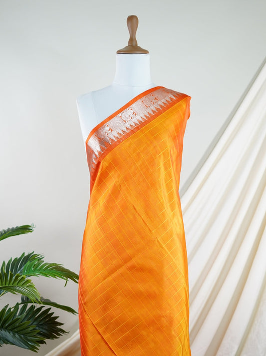 Venkatagiri Silk Mustad Yellow 100% Pure Silk  - Manoranjitham Weaves - Handloom Store