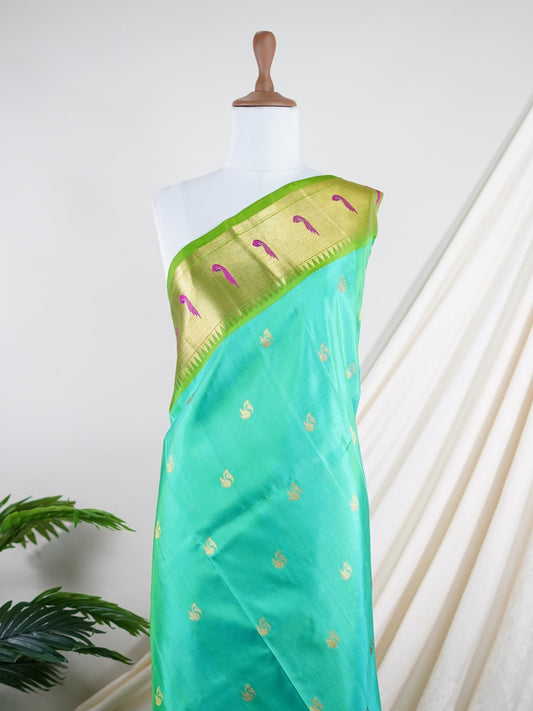 Venkatagiri Silk Green 100% Pure Silk  - Manoranjitham Weaves - Handloom Store