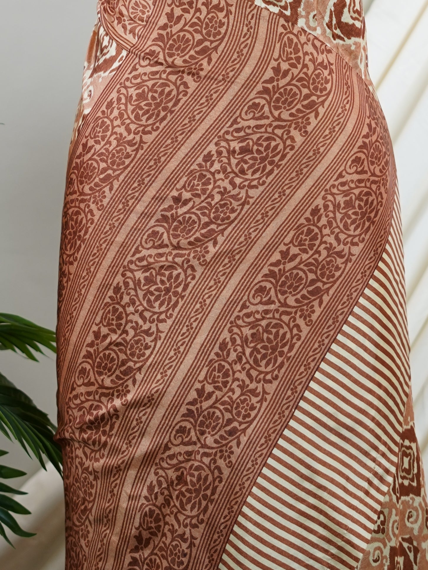 Satin Brown  Semi Mushru - Manoranjitham Weaves - Handloom Store