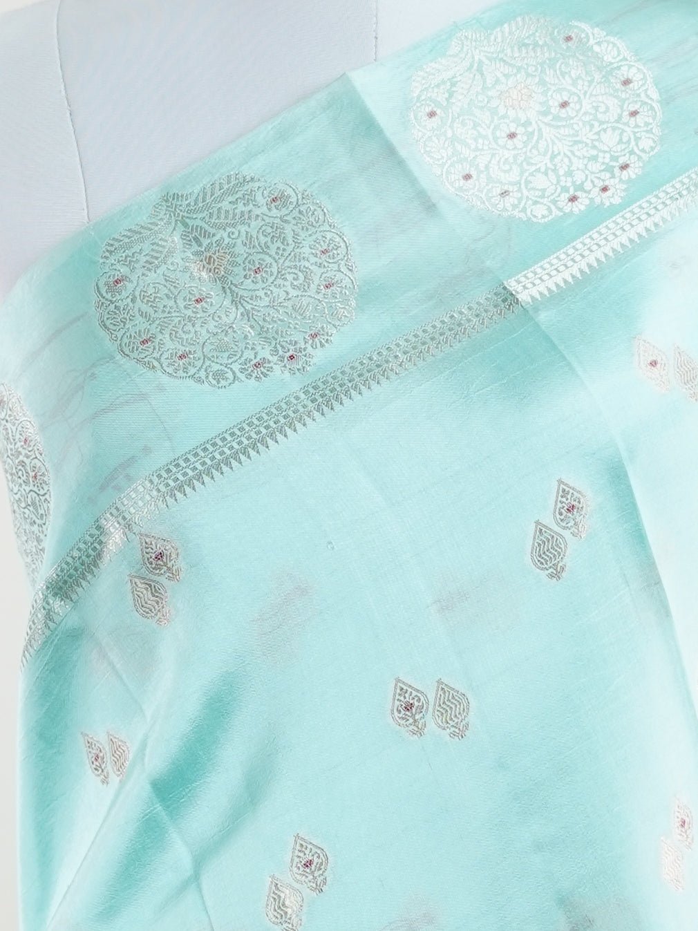 Katan Ice Blue 100% Pure Katan Soft Silk - Manoranjitham Weaves - Handloom Store