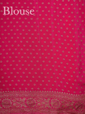 Crepe Woven in the heritage looms of Varanasi, this 100% pure crepe saree comes alive in pink with an all-over gold jaal. The intricate pattern glows softly on the fluid drape, offering a rich yet graceful silhouette. A perfect pick for festive gatherings and timeless celebrations.br
#VaranasiCrepe #GoldJaalSaree #PinkElegance #HandloomHeritage #FestiveDrapes Gorakh Kalyan - Pink Pure Banarasi Silk Saree | Full Jaal Zari - Manoranjitham Weaves - Handloom Store