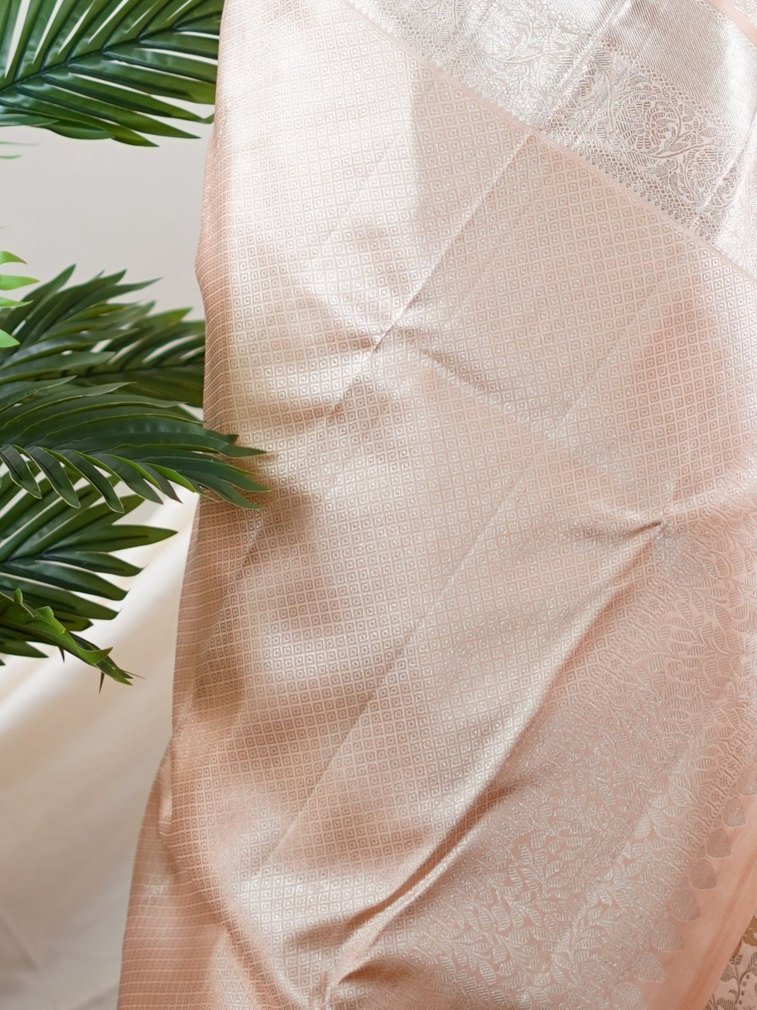 Kanchipuram Silk Ivory  100% Pure Silk  - Manoranjitham Weaves - Handloom Store