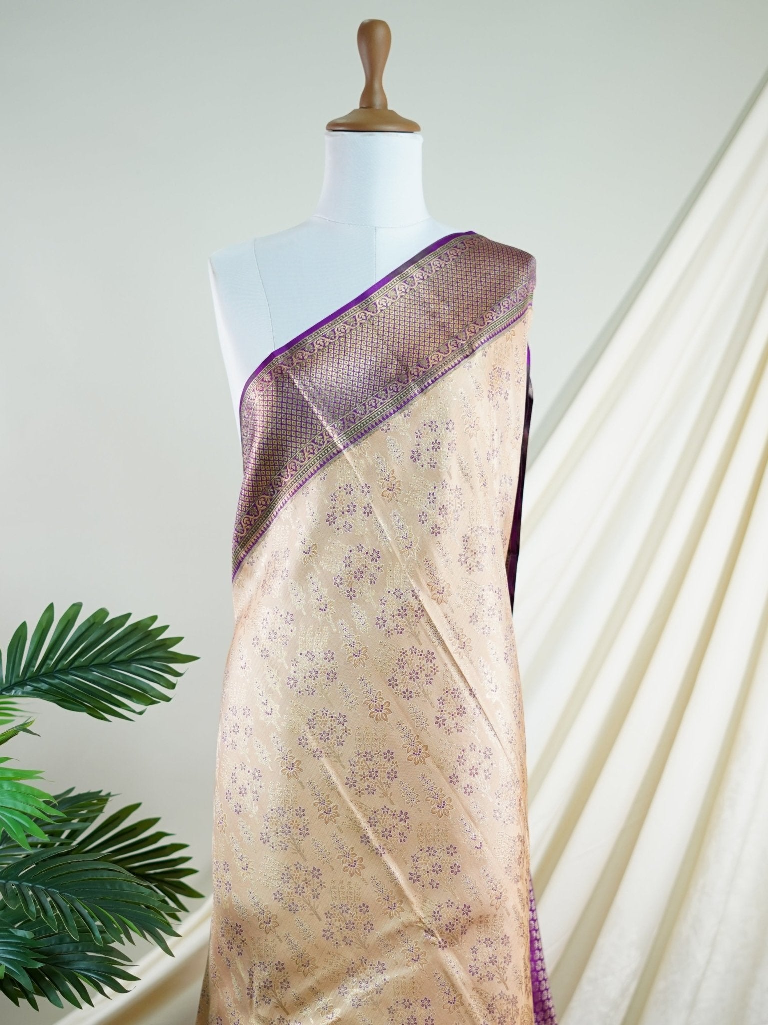 Kanchipuram Silk Peach 100% Pure Silk  - Manoranjitham Weaves - Handloom Store