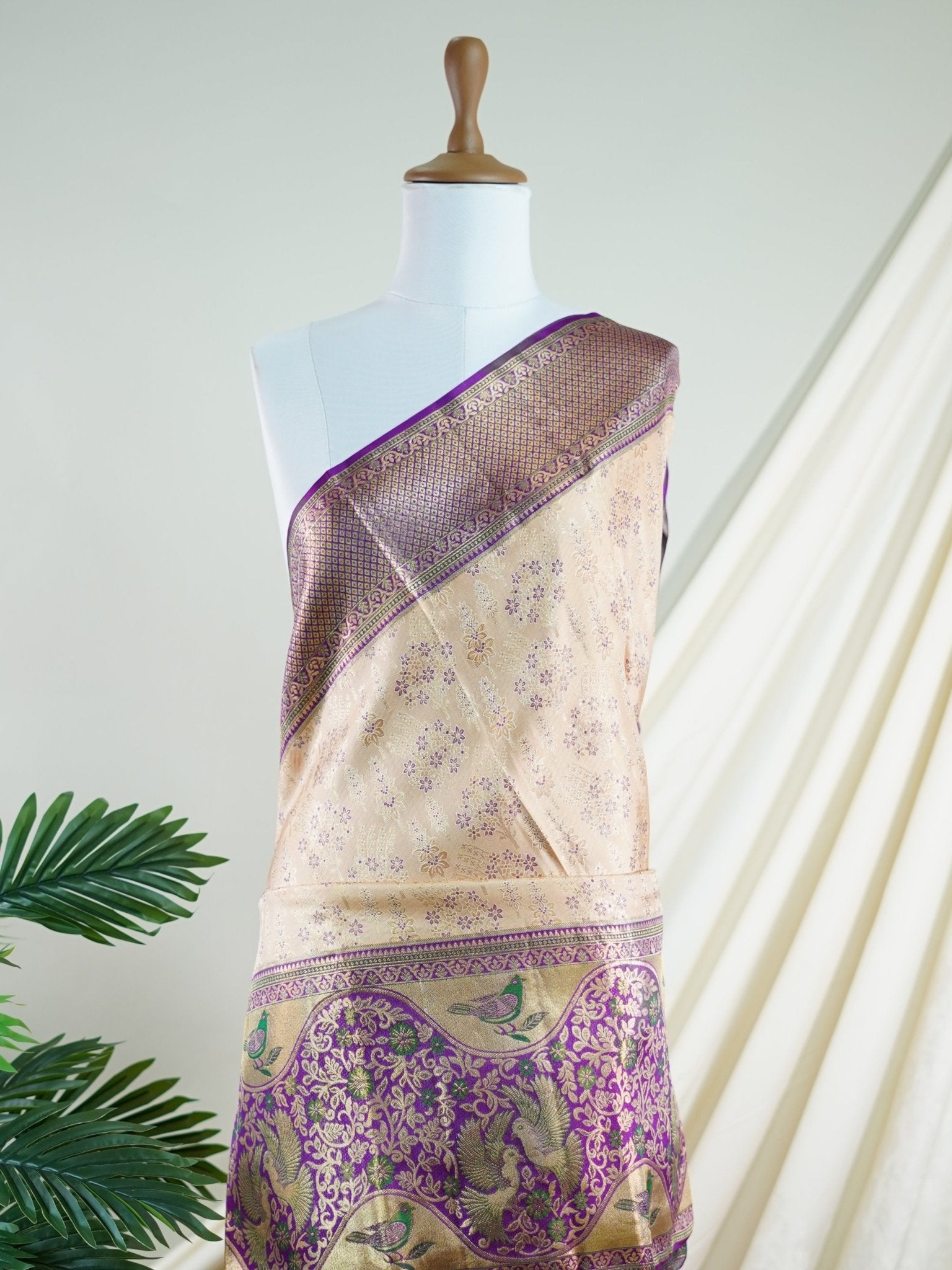 Kanchipuram Silk Peach 100% Pure Silk  - Manoranjitham Weaves - Handloom Store