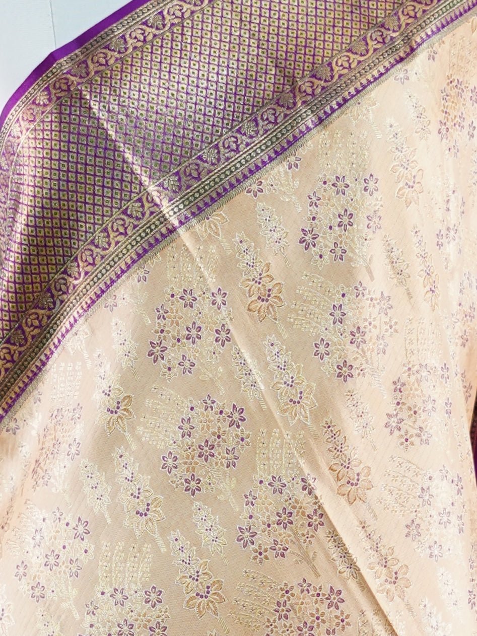 Kanchipuram Silk Peach 100% Pure Silk  - Manoranjitham Weaves - Handloom Store