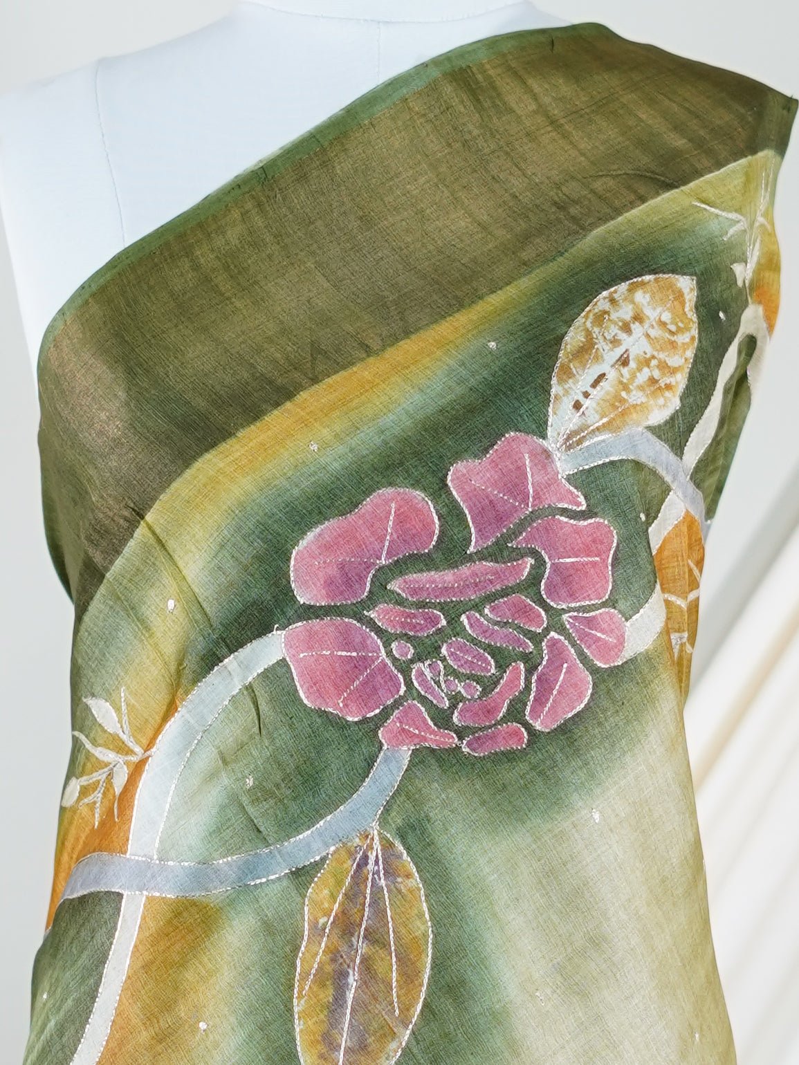 Tussars Army Green 100% Pure Tussar - Manoranjitham Weaves - Handloom Store