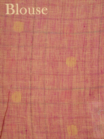 Linen A masterpiece from Gujarat, this Linen saree in Cream Peach is a tribute to India's rich handloom legacy. The nan weaving and Handwork motifs make it a perfect choice for brides and celebrations. Every thread speaks of elegance, tradition, and the skilled hands that bring this saree to life. Hemanta - Cream Handloom Cotton Saree | Zari Border | Traditional - Manoranjitham Weaves - Handloom Store