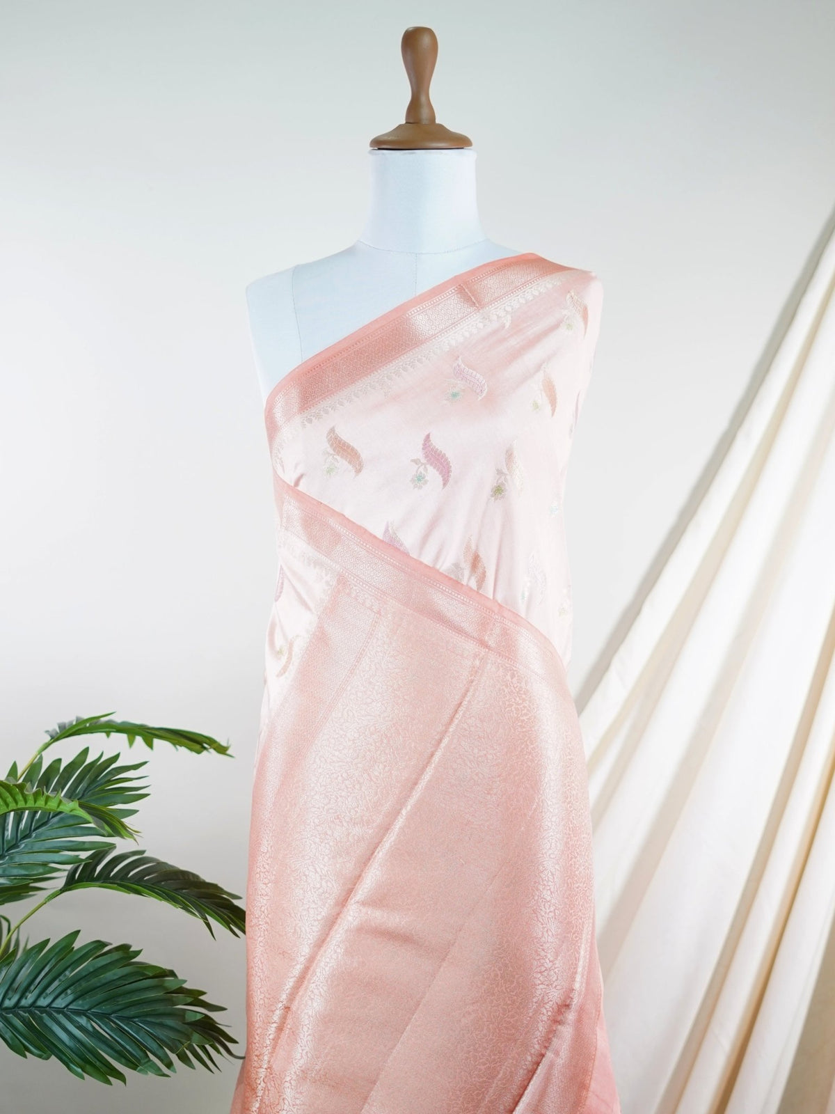 Chiniya Silk Orange 100% Pure Katan Soft Silk - Manoranjitham Weaves - Handloom Store