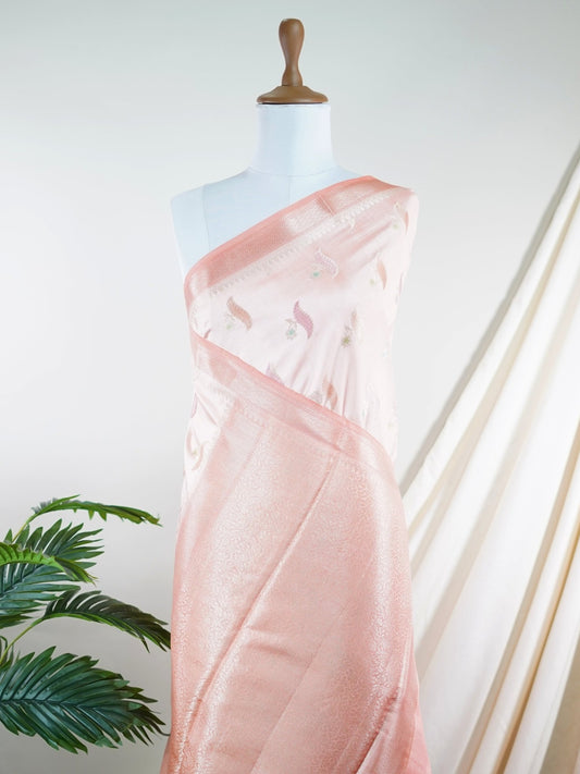 Chiniya Silk Orange 100% Pure Katan Soft Silk - Manoranjitham Weaves - Handloom Store