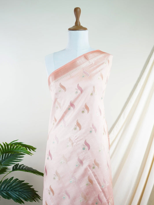 Chiniya Silk Orange 100% Pure Katan Soft Silk - Manoranjitham Weaves - Handloom Store