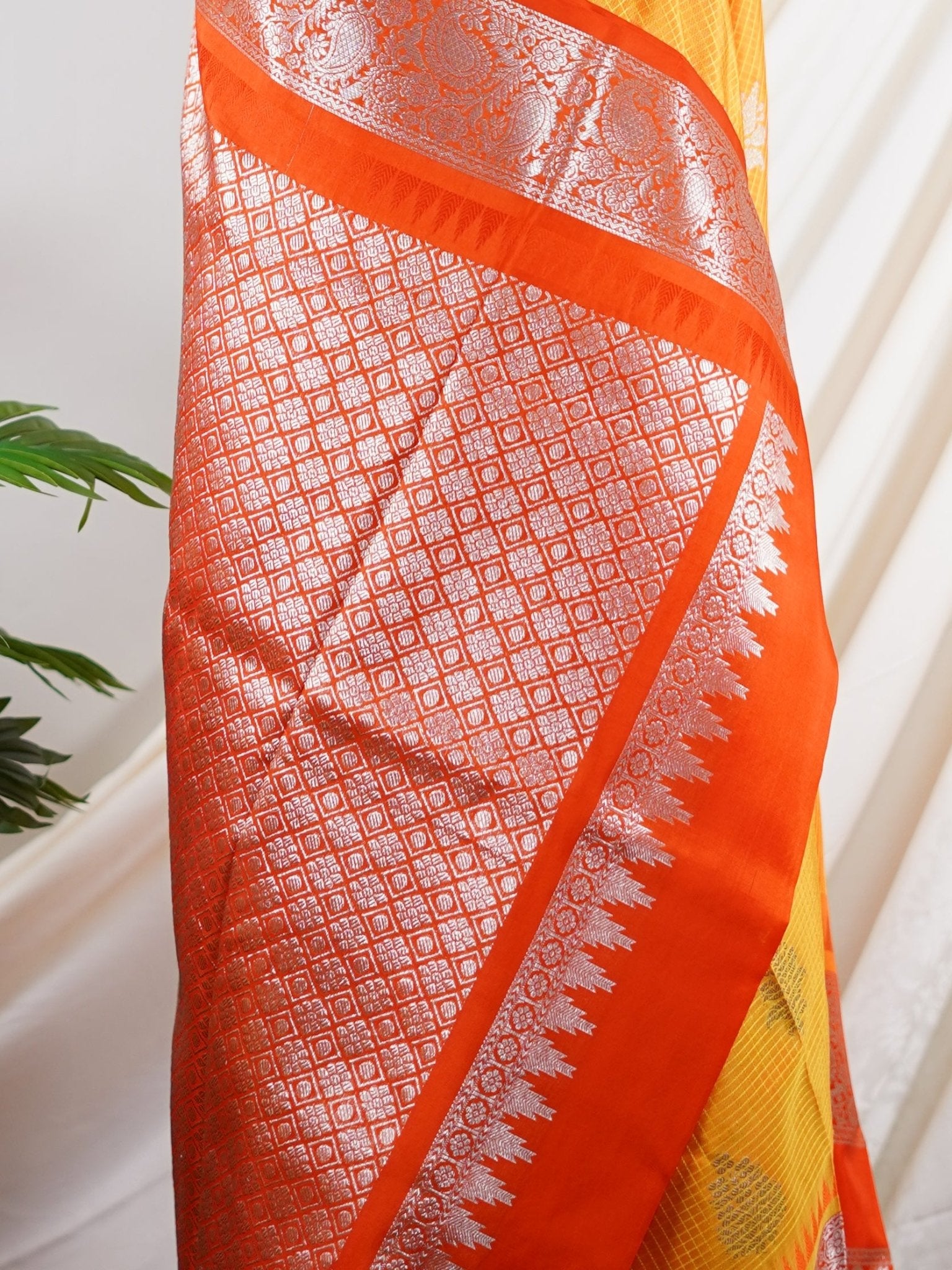 Venkatagiri Silk Orange 100% Pure Silk  - Manoranjitham Weaves - Handloom Store