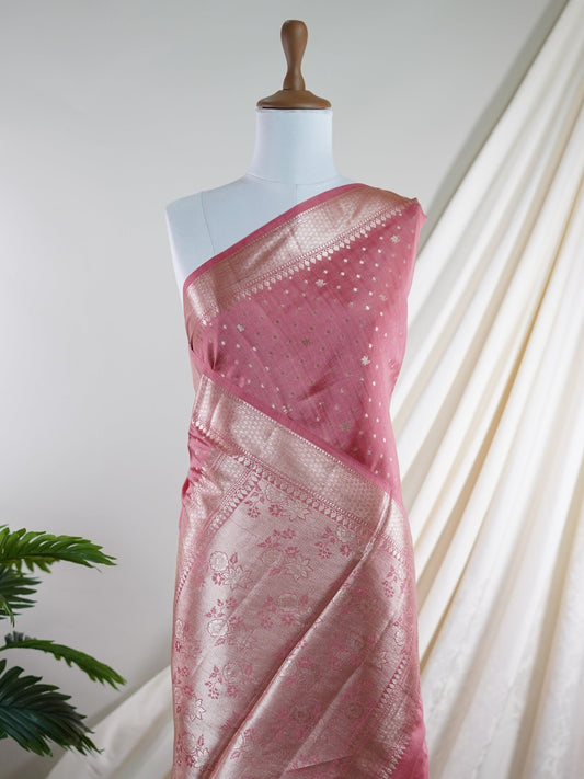 Chiniya Silk Pink 100% Pure Katan Soft Silk - Manoranjitham Weaves - Handloom Store