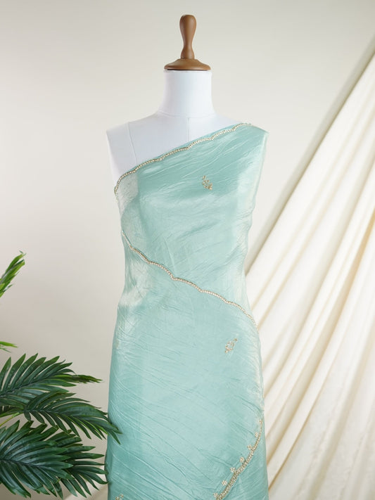 Semi Organza Teal Semi Organza - Manoranjitham Weaves - Handloom Store