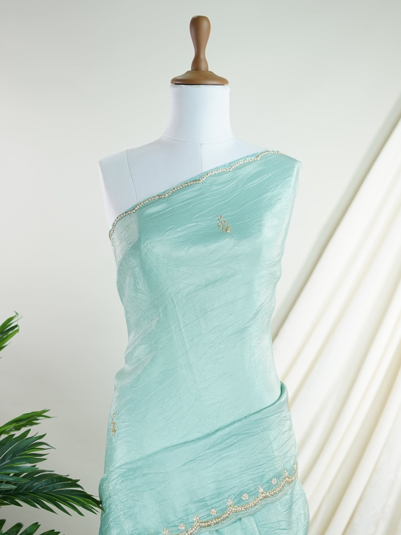 Semi Organza Teal Semi Organza - Manoranjitham Weaves - Handloom Store