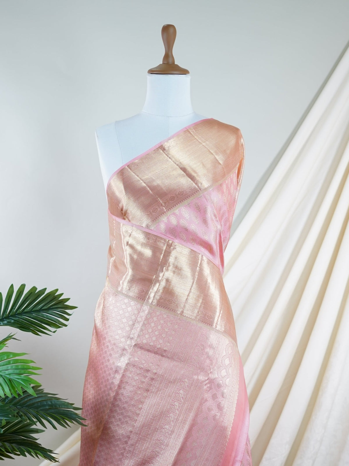 Kanchipuram Silk Baby Pink 100% Pure Silk  - Manoranjitham Weaves - Handloom Store