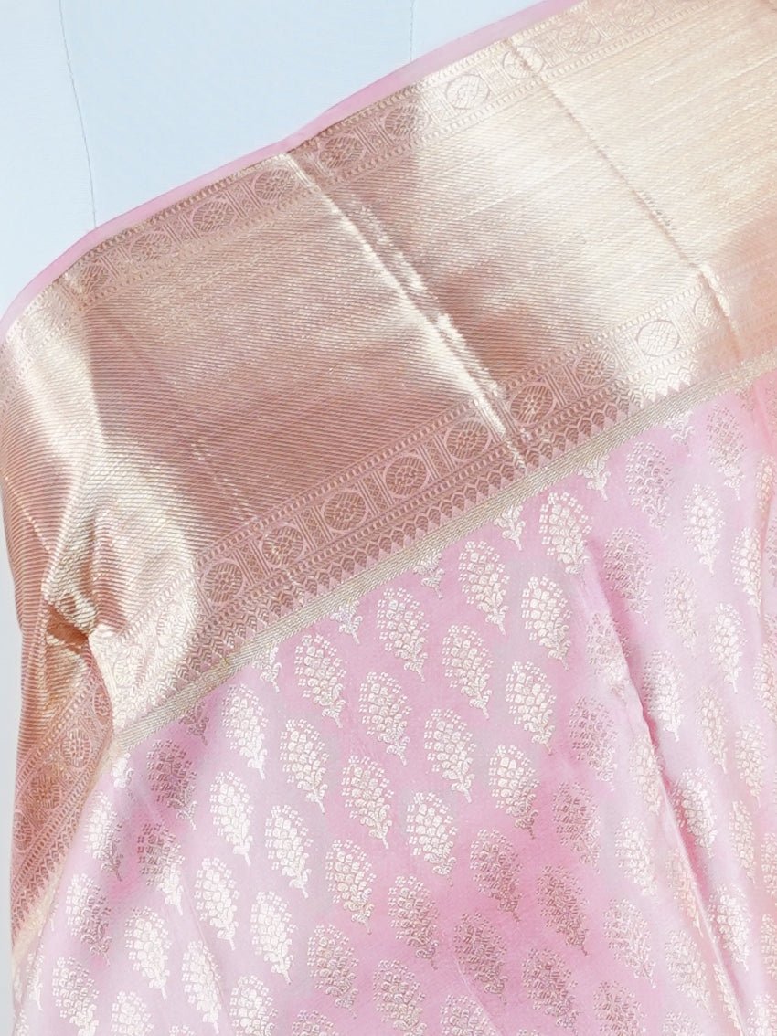 Kanchipuram Silk Baby Pink 100% Pure Silk  - Manoranjitham Weaves - Handloom Store