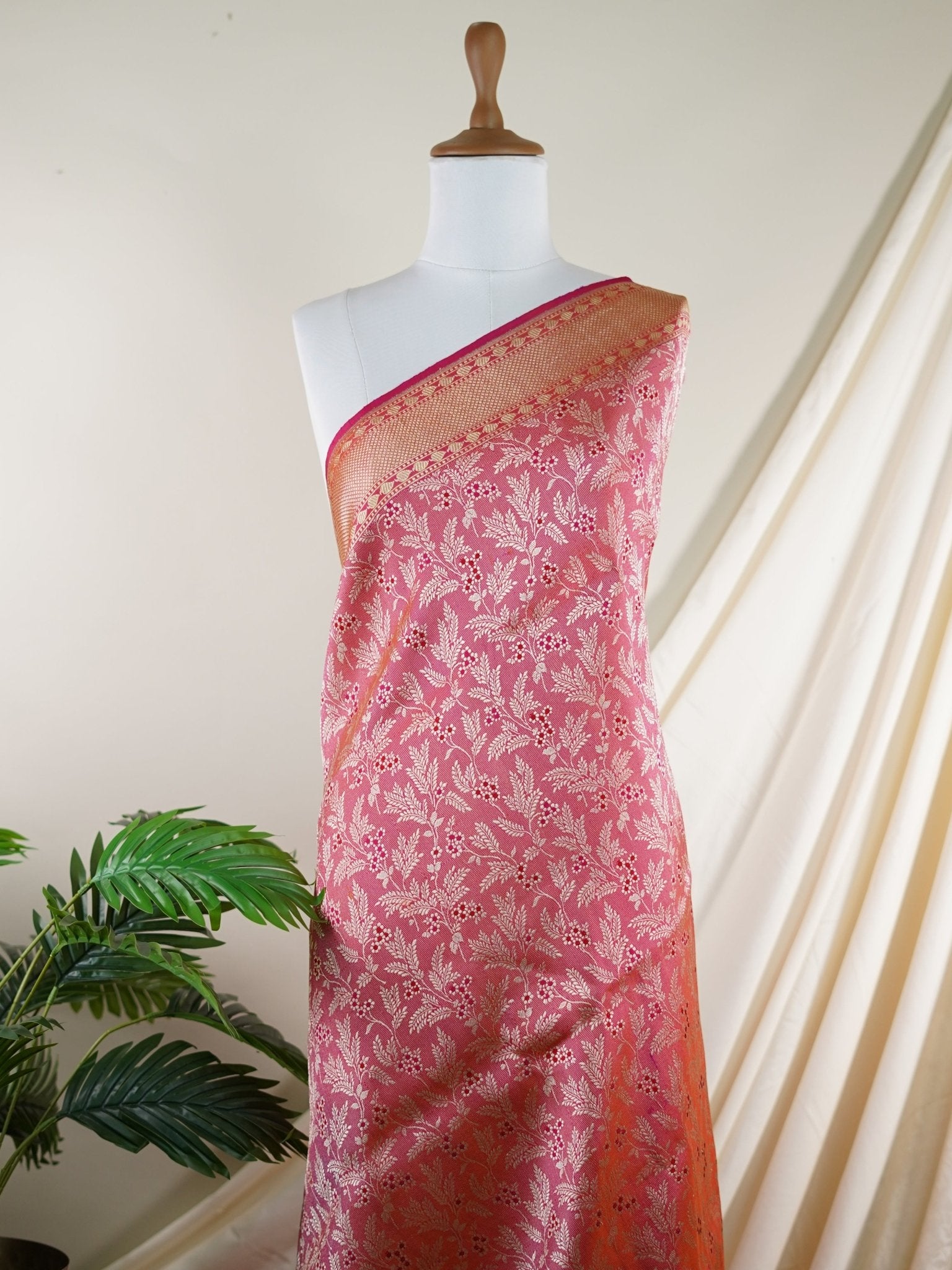 Katan Hot Pink 100% Pure Katan Silk - Manoranjitham Weaves - Handloom Store