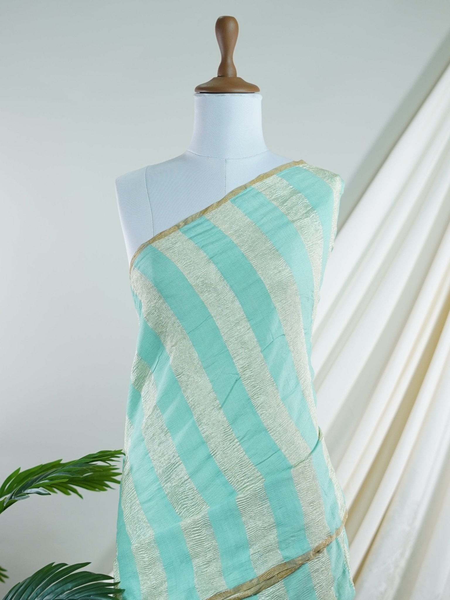 Tissue Teal Green  100% Pure Tissue - Manoranjitham Weaves - Handloom Store