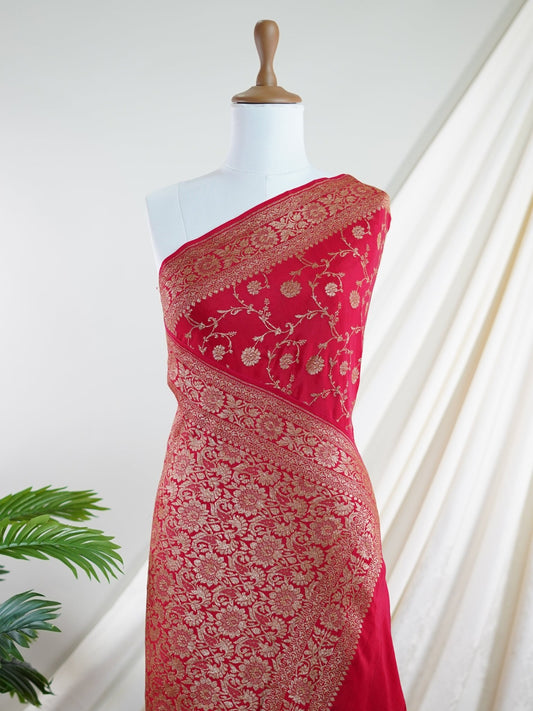 Crepe Red 100% Pure Crepe - Manoranjitham Weaves - Handloom Store