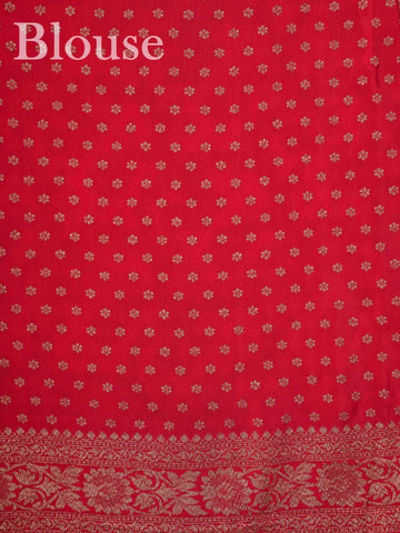 Crepe In bold red and radiant gold, this 100% pure crepe saree from Varanasi is adorned with delicate floral motifs. The soft drape and intricate weave bring together grace and grandeur in perfect harmony. A timeless piece for weddings, rituals, and every cherished celebration.br
#RedAndGoldSaree #VaranasiWeave #PureCrepeElegance #FloralHeritage #HandloomStories Jayantashree - Red Pure Banarasi Silk Saree | Woven Jaal - Manoranjitham Weaves - Handloom Store