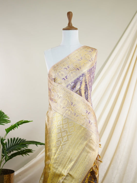 Kanchipuram Silk Lavender 100% Pure Silk  - Manoranjitham Weaves - Handloom Store