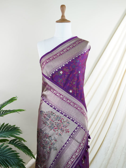 Katan Purple Katan Semi Silk - Manoranjitham Weaves - Handloom Store