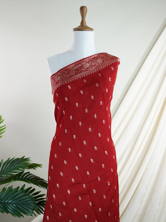 Georgette Red Tussar Georgette - Manoranjitham Weaves - Handloom Store