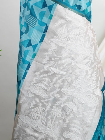 Katan This Semi Silk saree in soft cream blends delicate embroidery with digital print for a graceful finish. With no zari, its beauty lies in subtle textures and intricate detailing. Woven in Varanasi, it offers comfort with a refined aesthetic. A perfect pick for understated elegance. #SemiSilk #CreamElegance #EmbroideryDetails #VaranasiWeaves #ManoranjithamSarees Semi Tussar - Semi Silk Saree | Digital Print - Manoranjitham Weaves - Handloom Store