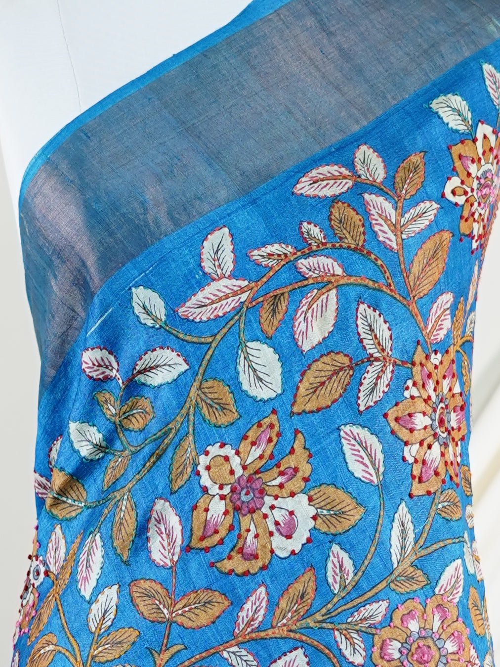 Tussars Royal Blue 100% Pure Tussar - Manoranjitham Weaves - Handloom Store
