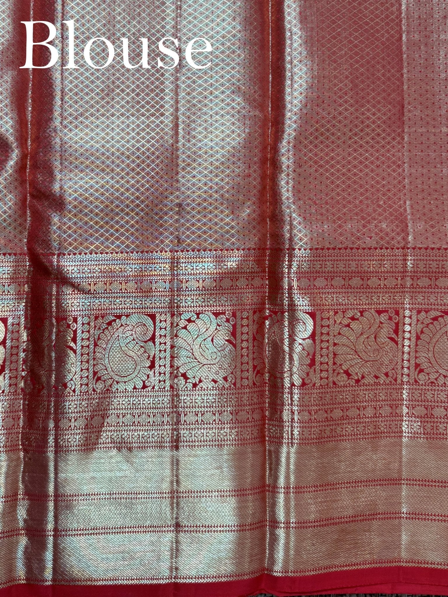 Kanchipuram Silk Peach Red 100% Pure Silk  - Manoranjitham Weaves - Handloom Store