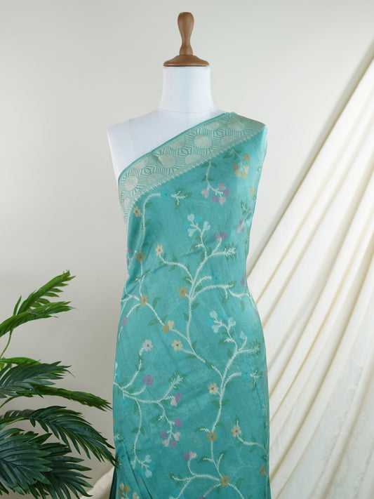 Georgette Green Tussar Georgette - Manoranjitham Weaves - Handloom Store