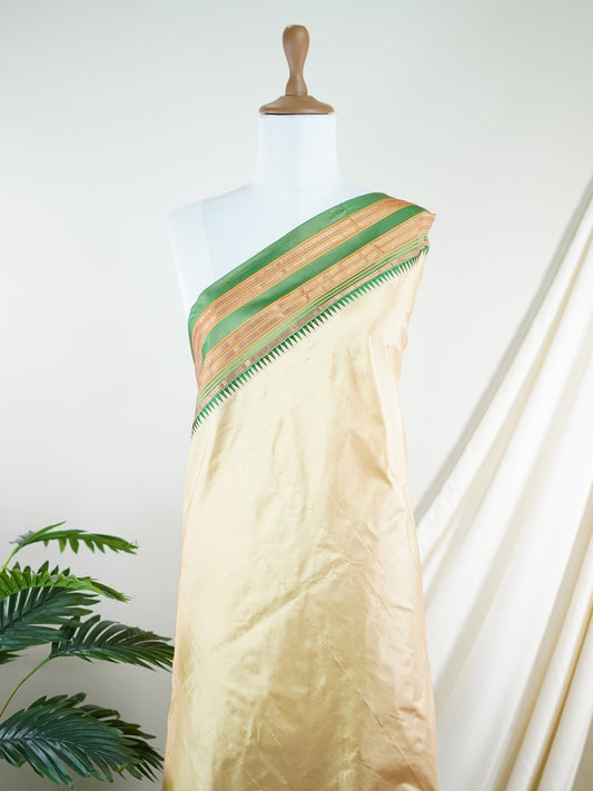 Narayanpet Cream 100% Pure Silk  - Manoranjitham Weaves - Handloom Store