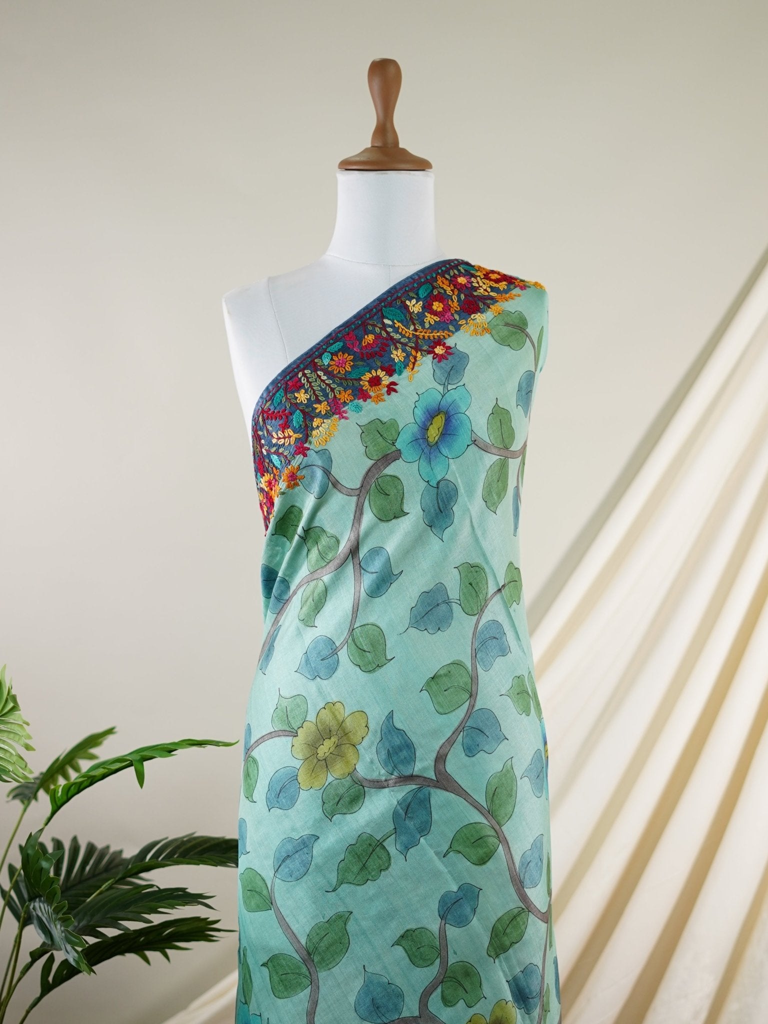 Tussar Blue 100% Pure Tussar - Manoranjitham Weaves - Handloom Store