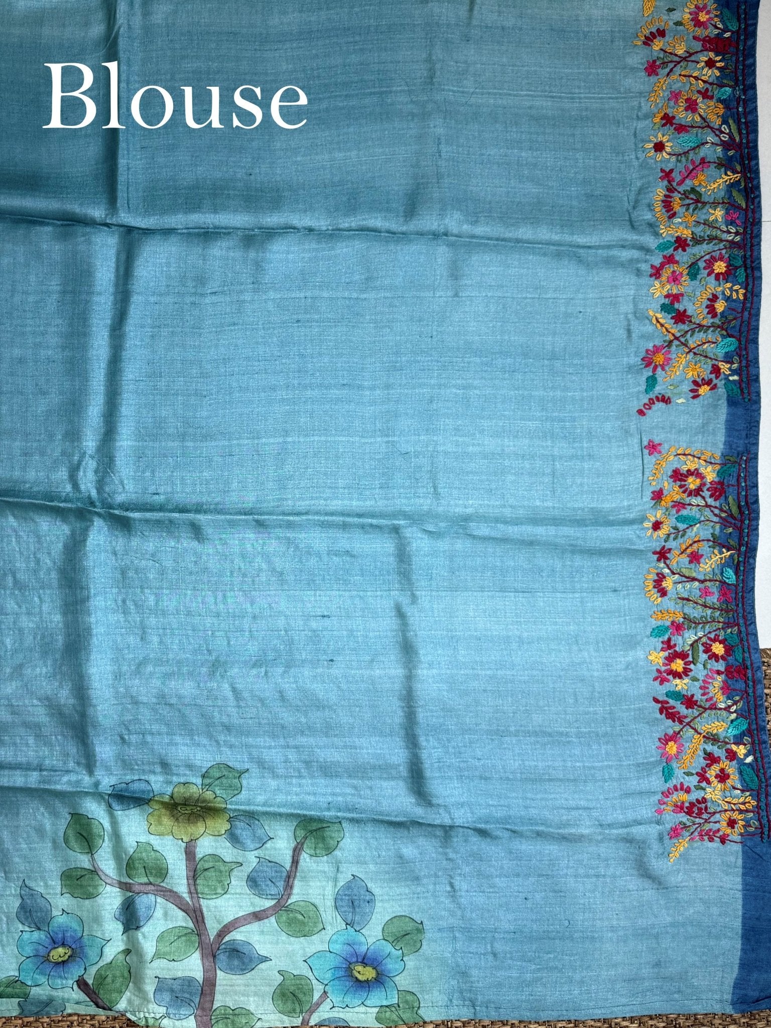 Tussar Blue 100% Pure Tussar - Manoranjitham Weaves - Handloom Store