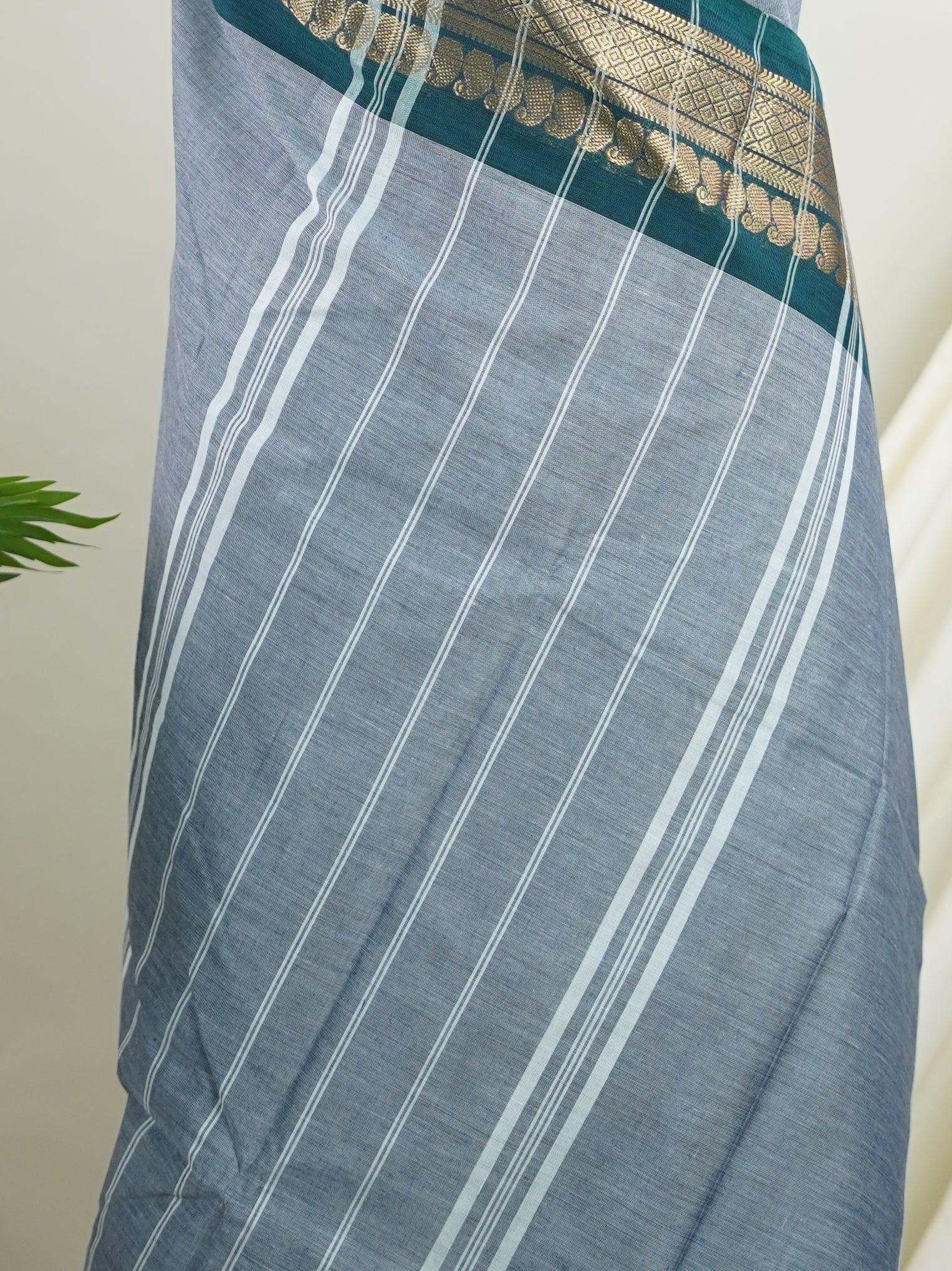 Kanchipuram Cottons Grey 100% Pure Cotton - Manoranjitham Weaves - Handloom Store