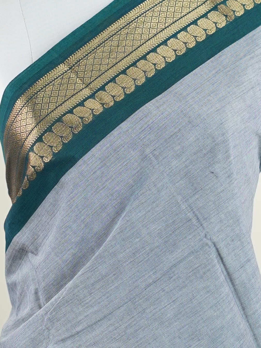 Kanchipuram Cottons Grey 100% Pure Cotton - Manoranjitham Weaves - Handloom Store