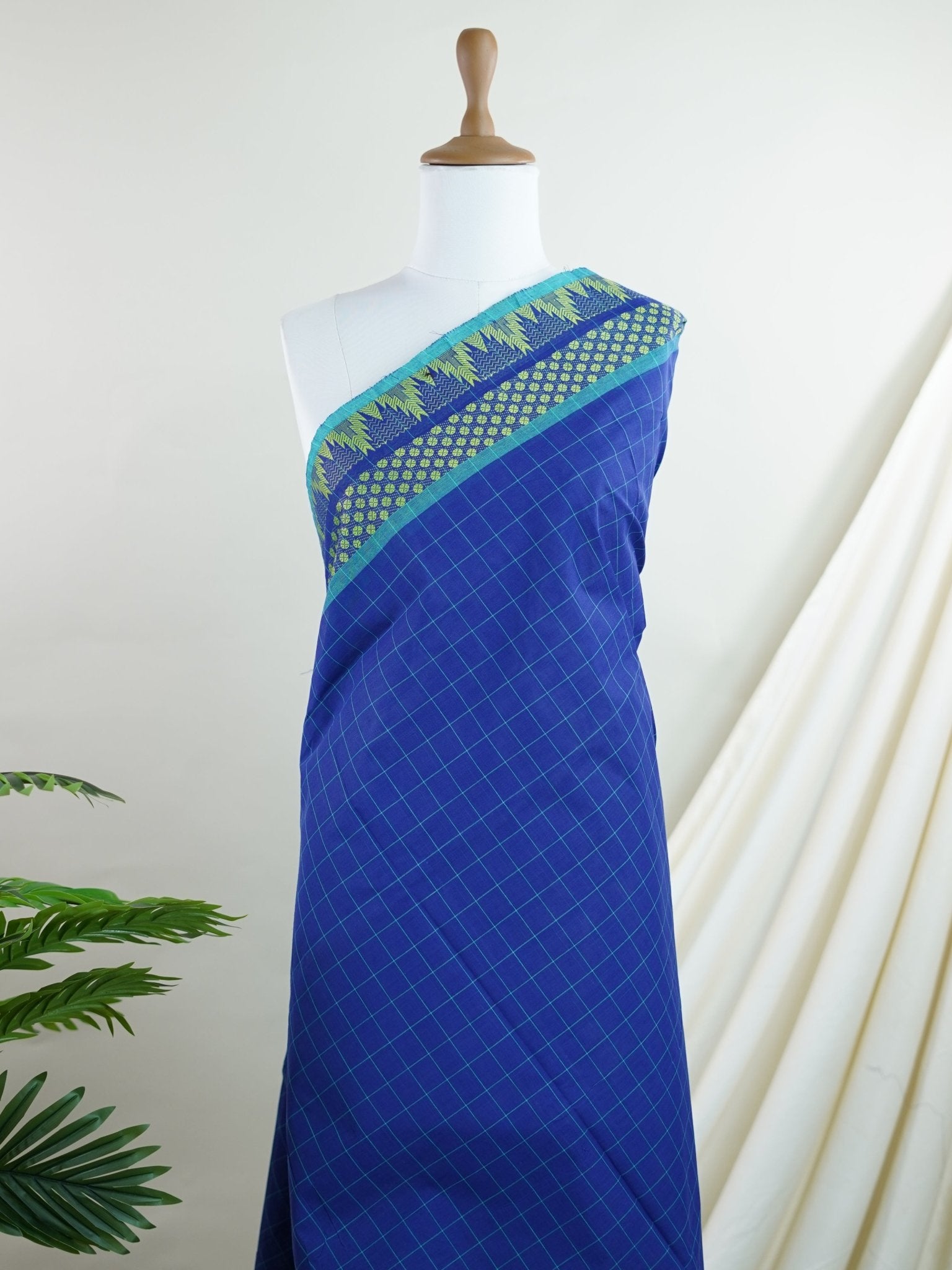 Kanchipuram Cottons Blue 100% Pure Cotton - Manoranjitham Weaves - Handloom Store