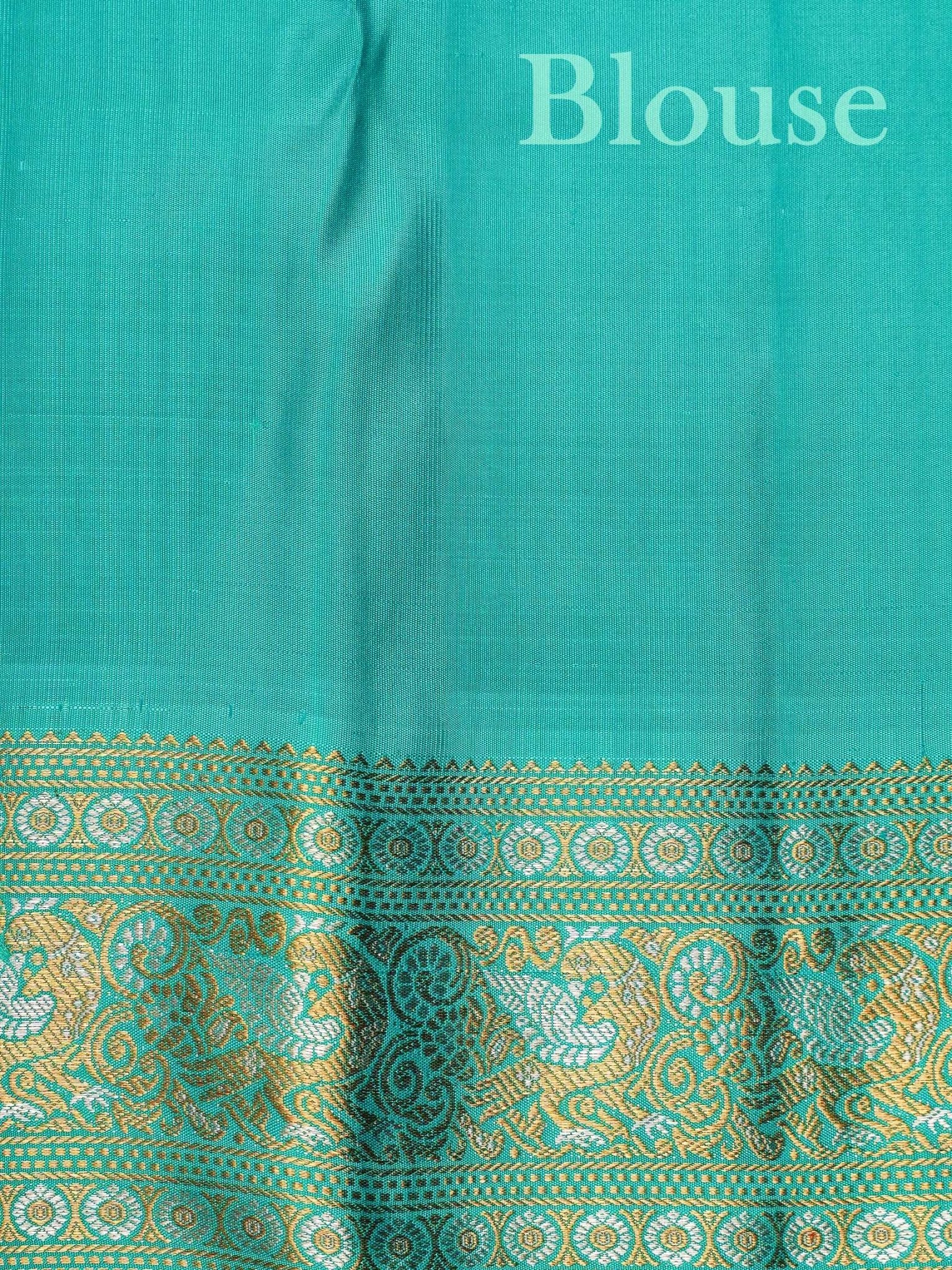 Kanchipuram Silk Cyan 100% Pure Silk  - Manoranjitham Weaves - Handloom Store