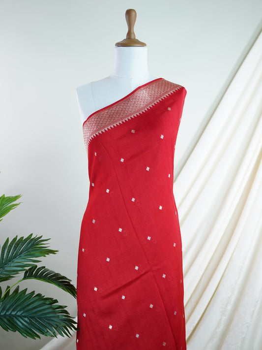 Georgette Red Tussar Georgette - Manoranjitham Weaves - Handloom Store