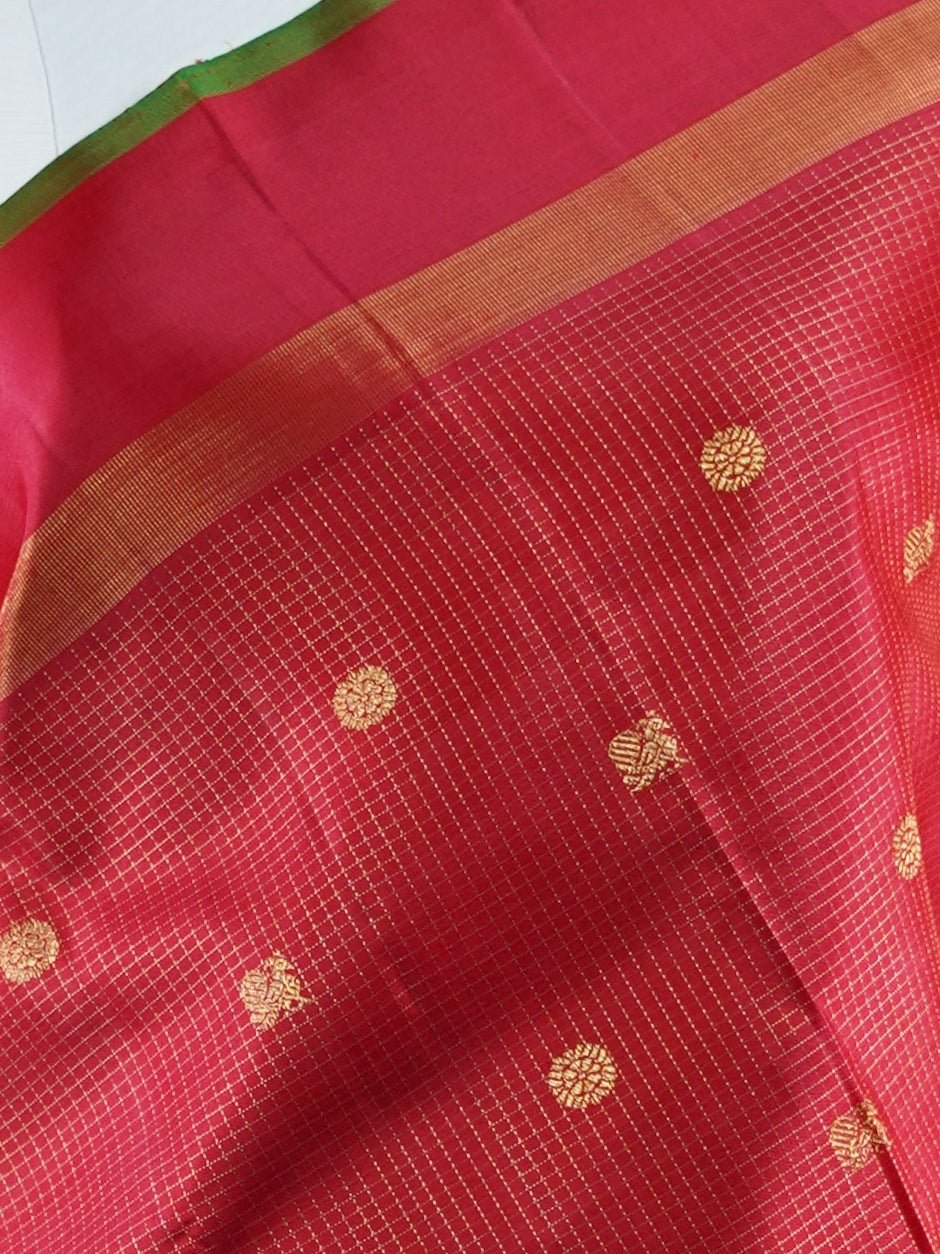 Kanchipuram Silk Red 100% Pure Silk  - Manoranjitham Weaves - Handloom Store