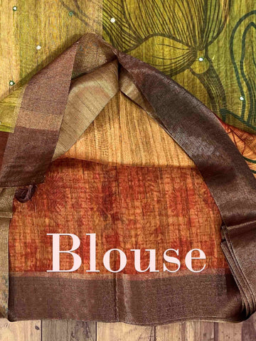 Tussars This Semi Tussar silk saree, adorned in Green and detailed with Semi Pure Zari weaving, reflects the grandeur of Rajasthan. The timeless Mirror Work motifs enhance its bridal charm. A perfect blend of luxury and tradition, it is designed for those who appreciate fine craftsmanship. Kaunsi Kanada - Art Silk saree - Manoranjitham Weaves - Handloom Store