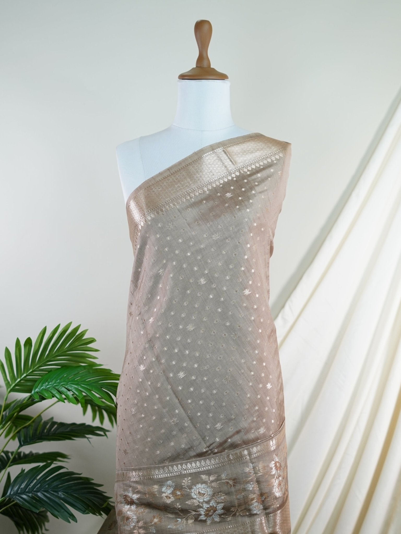 Chiniya Silk Brown 100% Pure Katan Soft Silk - Manoranjitham Weaves - Handloom Store