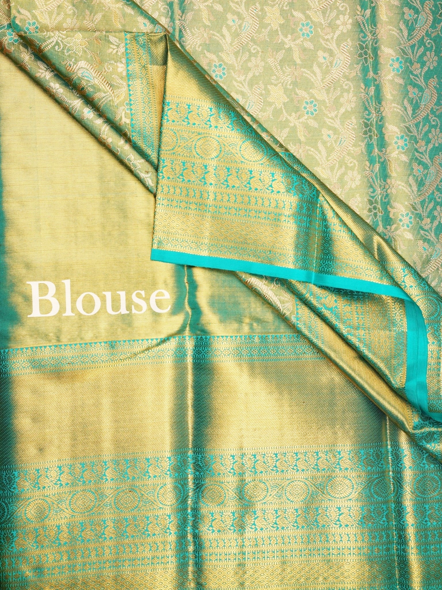 Kanchipuram Silk Turquoise 100% Pure Silk  - Manoranjitham Weaves - Handloom Store