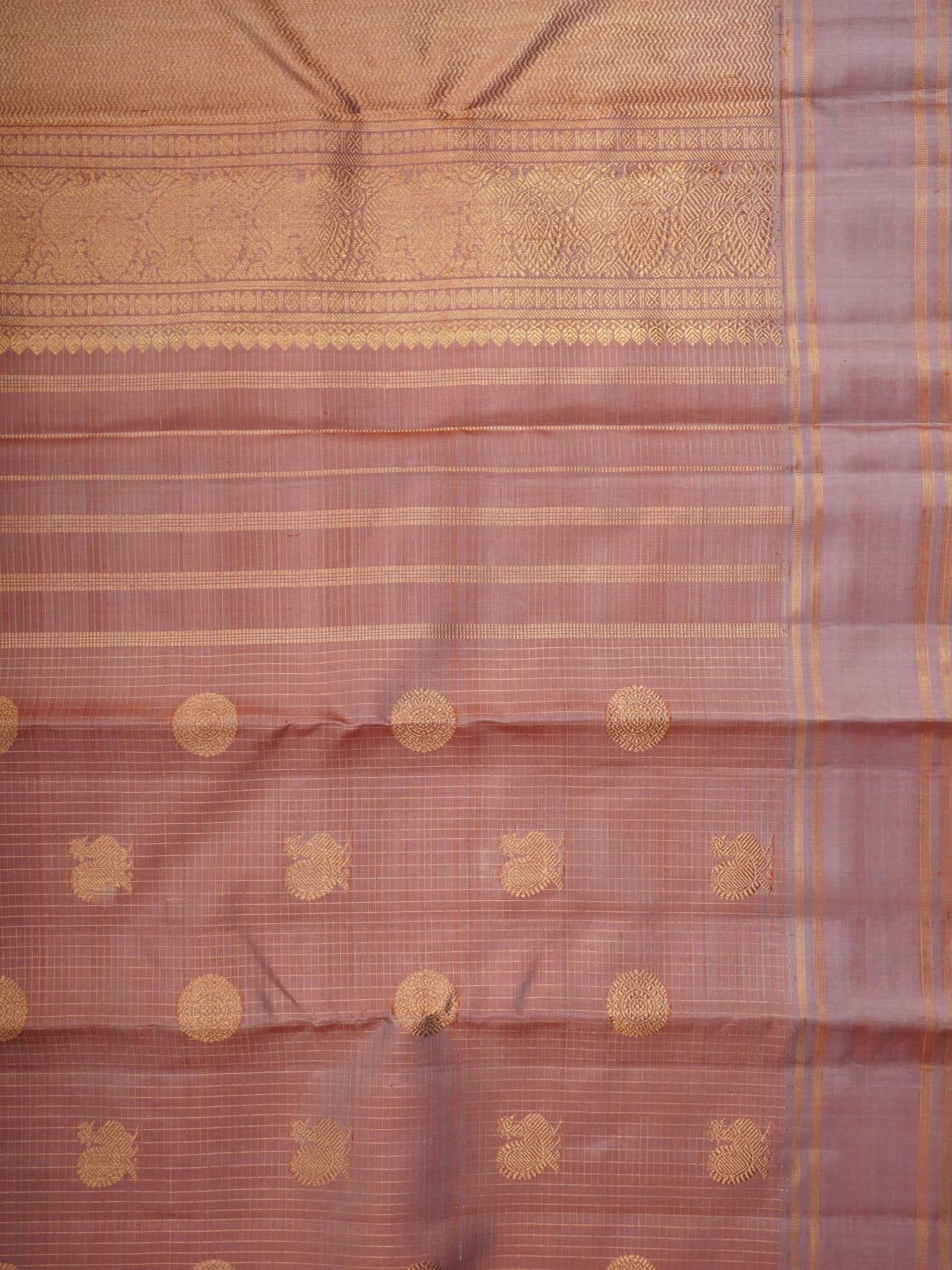 Kanchipuram Silk Light Brown 100% Pure Silk  - Manoranjitham Weaves - Handloom Store