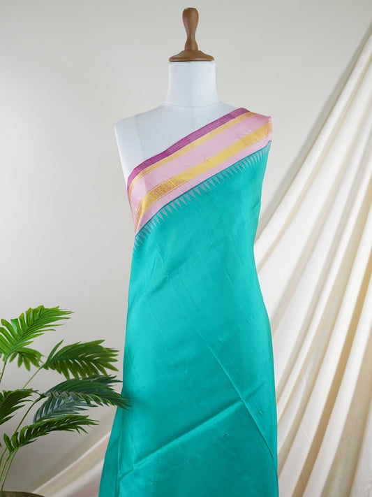 Gadwal Silk Blue 100% Pure Silk  - Manoranjitham Weaves - Handloom Store