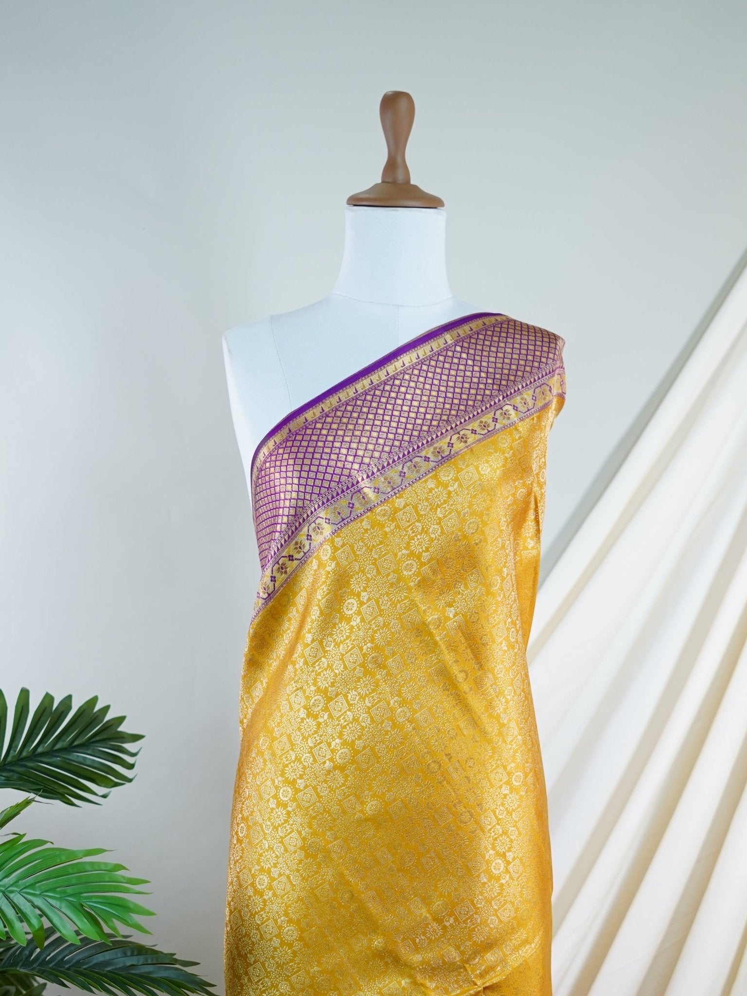 Kanchipuram Silk Yellow  100% Pure Silk  - Manoranjitham Weaves - Handloom Store