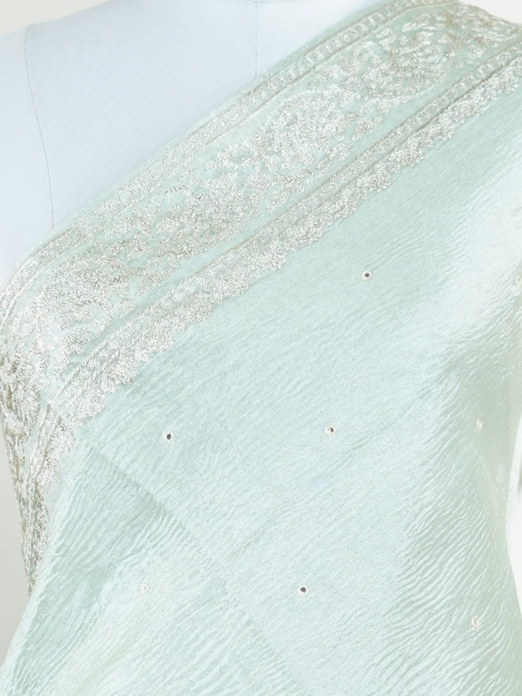 Net Pista Green Semi Crush Tissue - Manoranjitham Weaves - Handloom Store