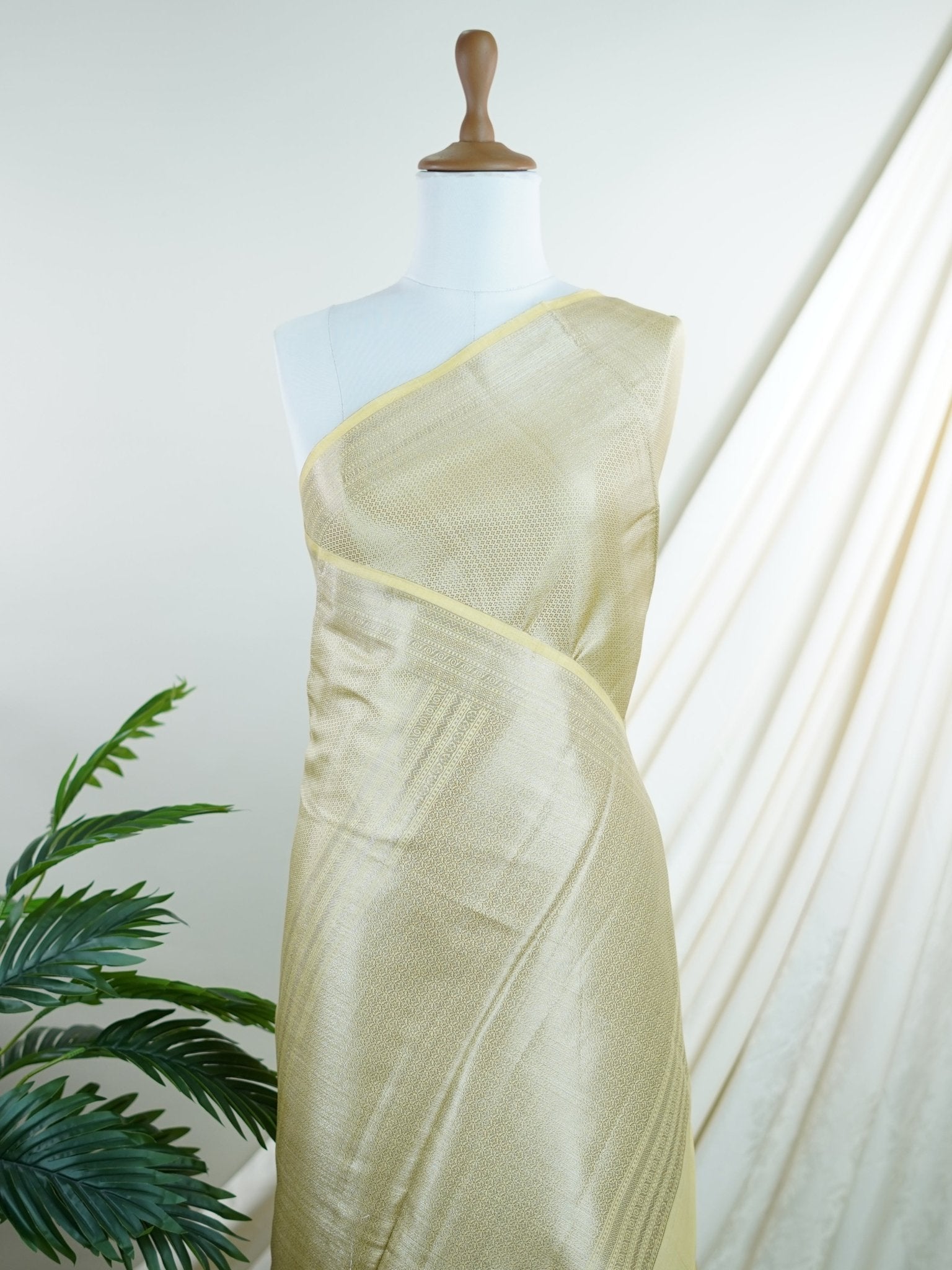 Chiniya Silk Yellow 100% Pure Silk  - Manoranjitham Weaves - Handloom Store