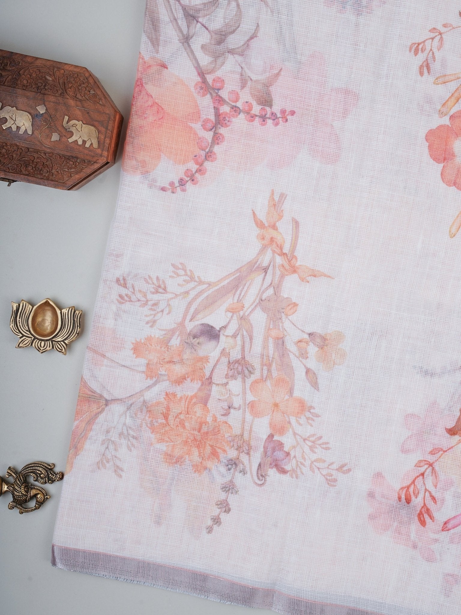 Linen White Silk Kota - Manoranjitham Weaves - Handloom Store